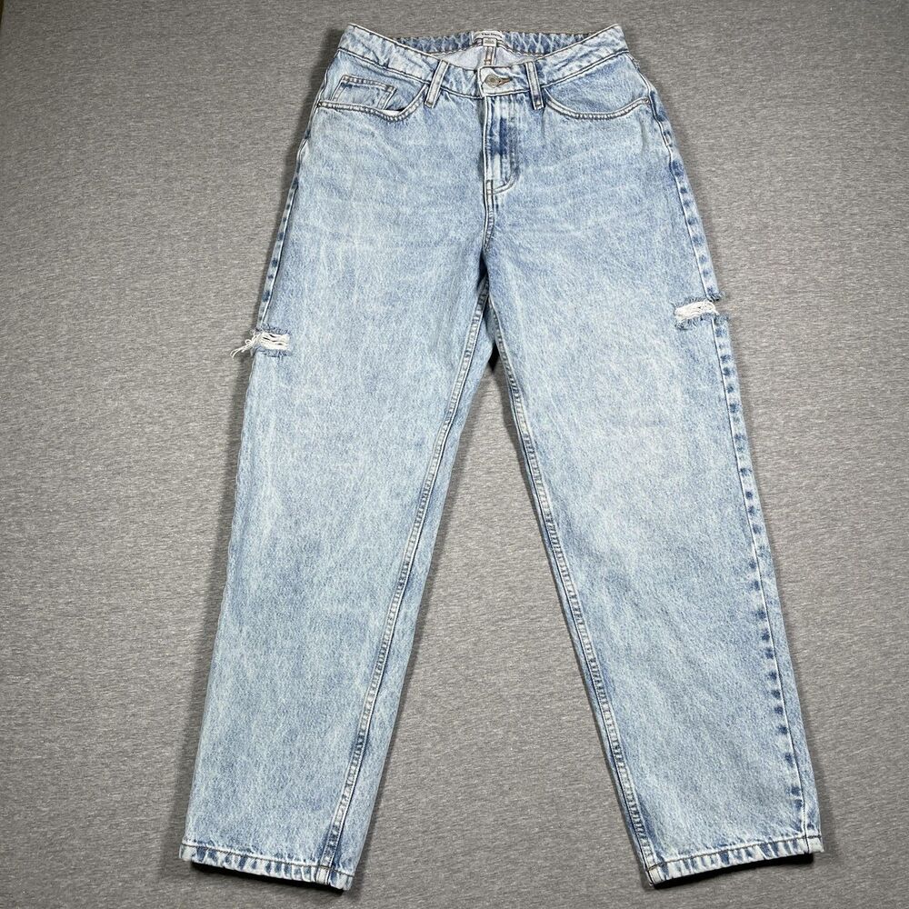 The Drop Jeans Womens 27 Blue Mom High Rise Acid Wash Relaxed Distressed